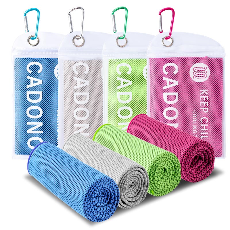 CADONO 4 Pack Cooling Towel (40""x12"")  Soft Breathable Chilly Towel  Ice Towel  Microfiber Towel for Yoga  Sport  Running  Workout Gym  Camping  Fitness  Workout & More Activities(Multicolor) - Image 1